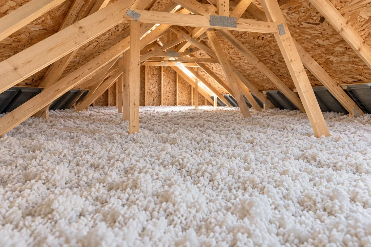 Loose-fill insulation across an attic floor
