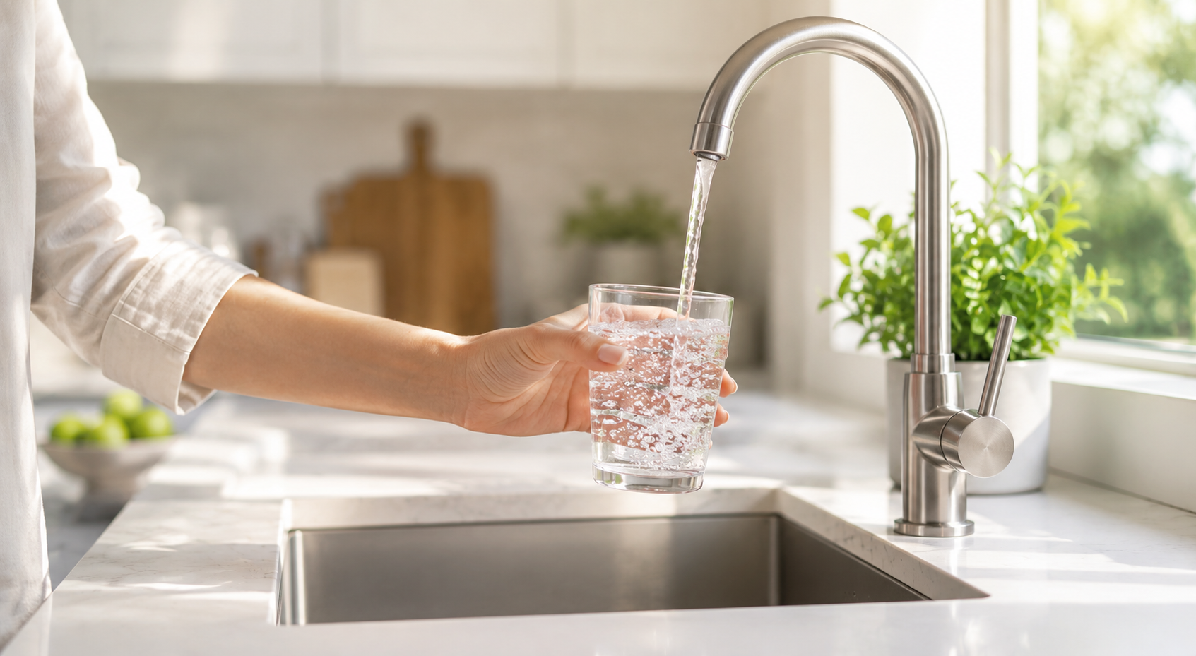 Clean reverse osmosis water at a kitchen faucet